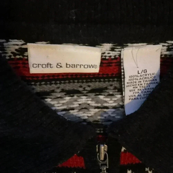 Croft Barrow Womens Large Zip Up Sweater Cardigan Long Sleeve Patterned Collar - Picture 2 of 4